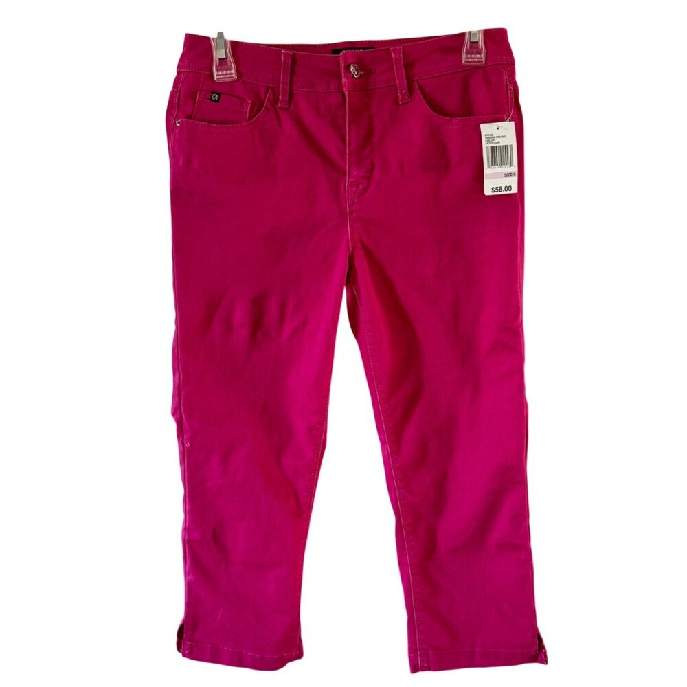 Curve Appeal Womens Size 6 Pink Cactus Flower Stretch Straight-Leg Jeans NEW